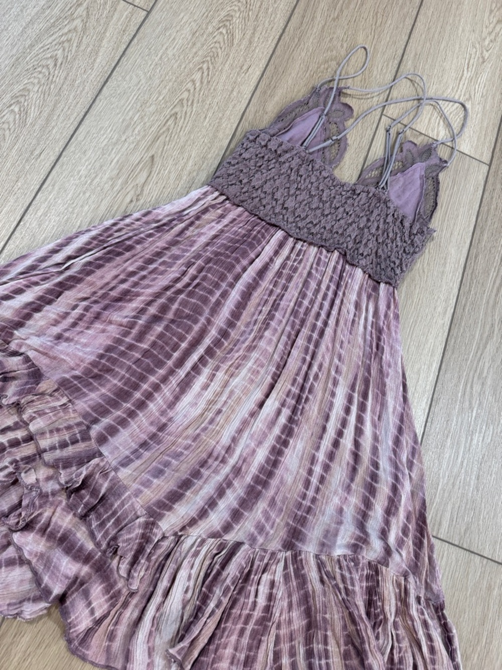 Free People FP One Adella Slip Dusty Purple Tie-Dye Lace Dress Sz S Boho Floral - Picture 8 of 8